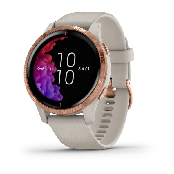 Smartwatch Garmin Venu Cor de Areia c/ Material Rosa Dourado