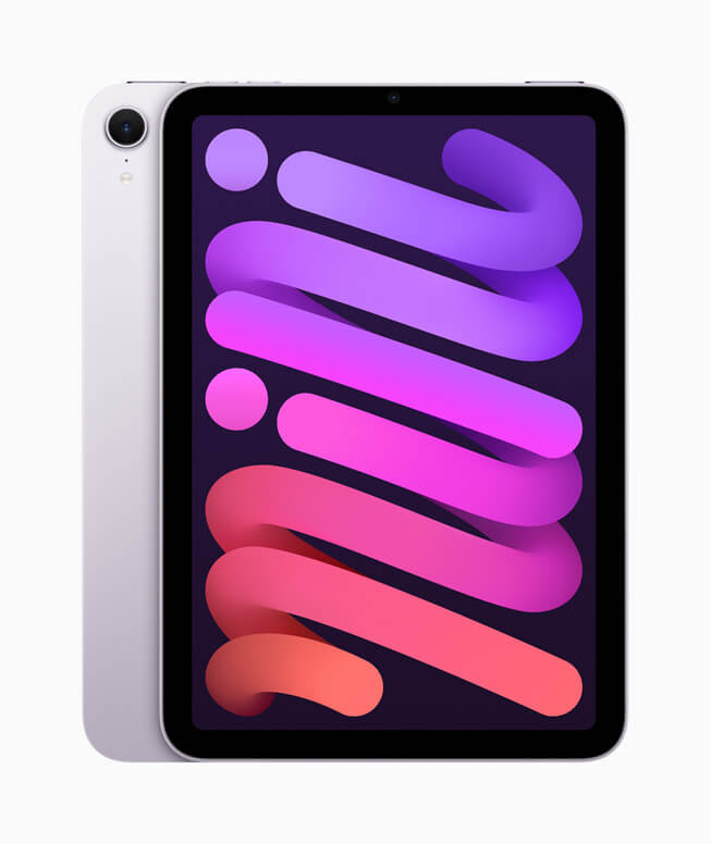 O novo iPad mini estará disponível em dois novos acabamentos - azul e roxo - para além do cinzento estrela e do cinzento espacial.