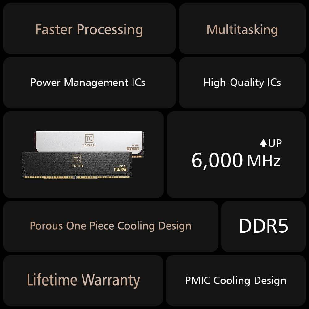 Memória RAM UDIMM TEAMGROUP T-Create Expert 64GB (2x32GB) DDR5-6000MHz (7)
