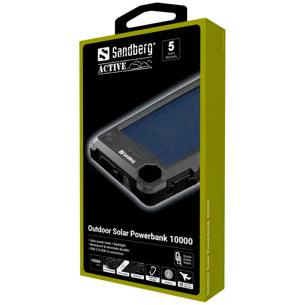 Powerbank Solar Sandberg Outdoor 10000mAh PD 20W Preta