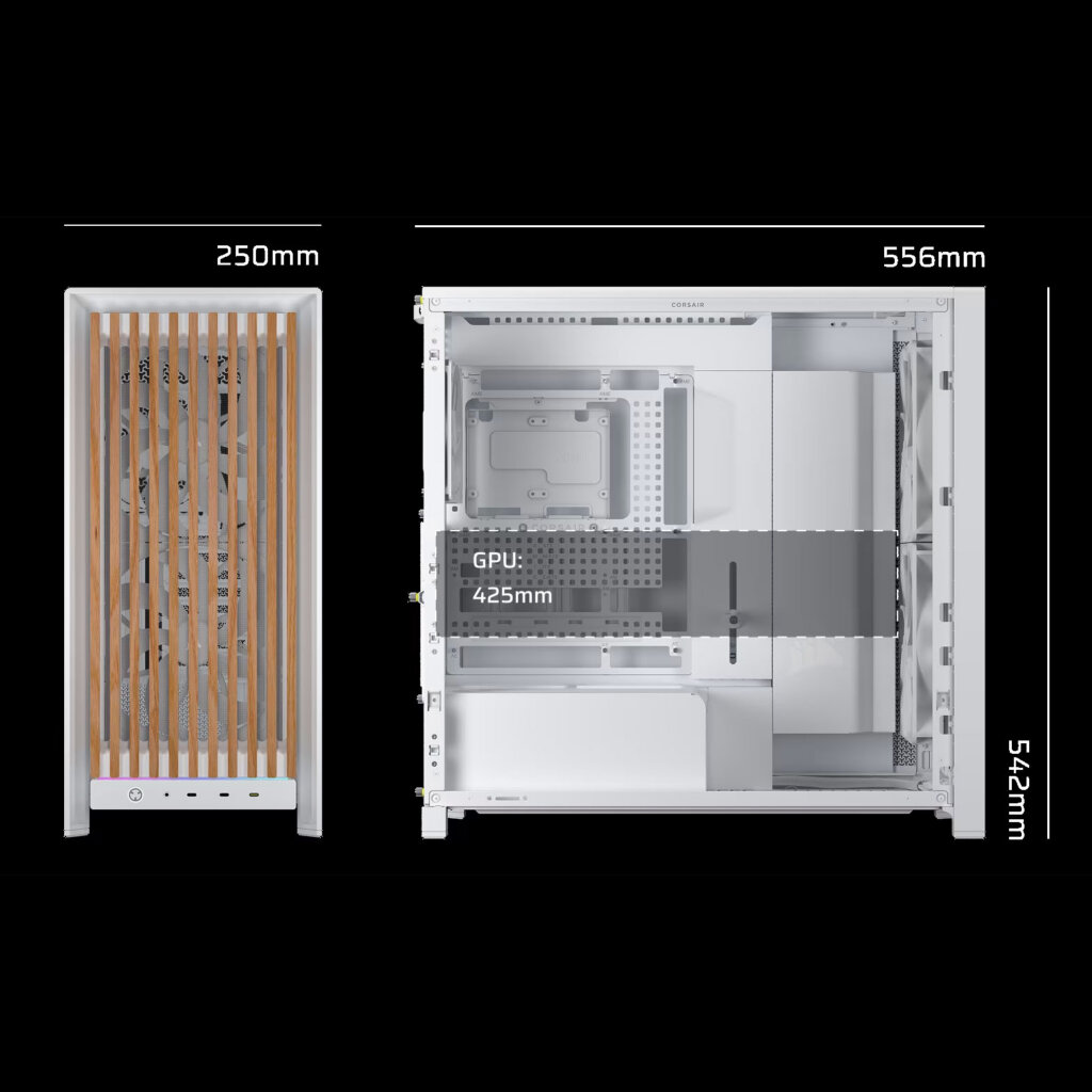 Caixa Extended-ATX Corsair Frame 5000D Wood RS Tempered Glass Branca/Carvalho