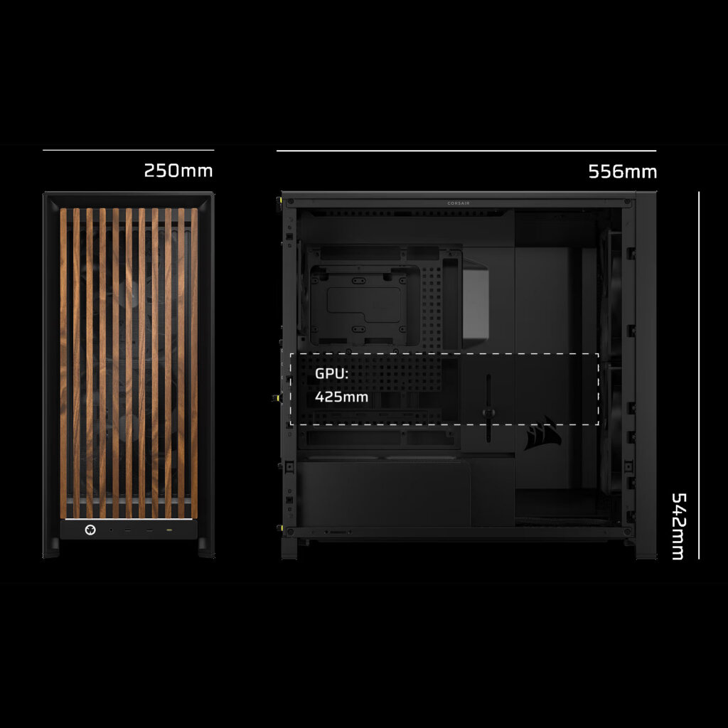 Caixa Extended-ATX Corsair Frame 5000D Wood RS Tempered Glass Preta/Nogueira